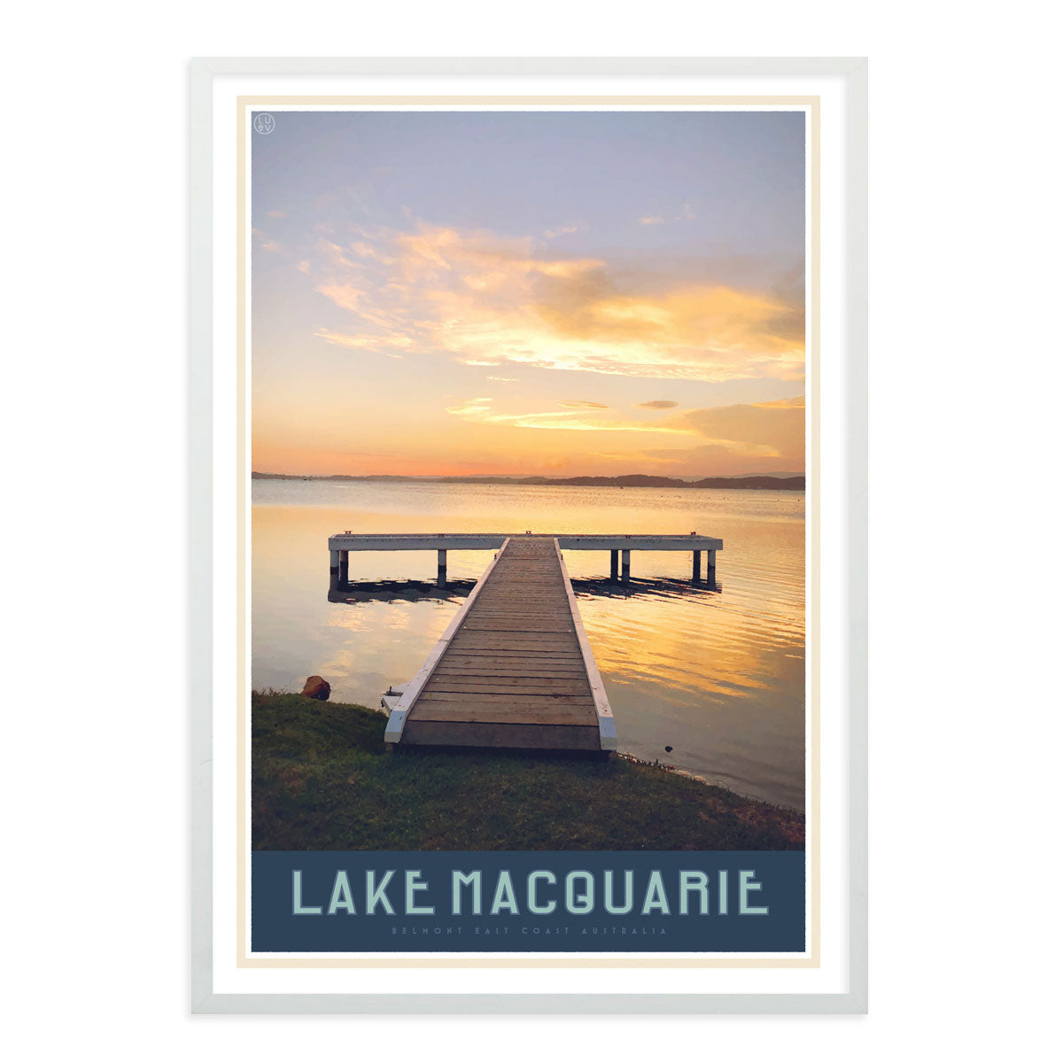 Lake Macquarie vintage travel style white framed print by places we luv