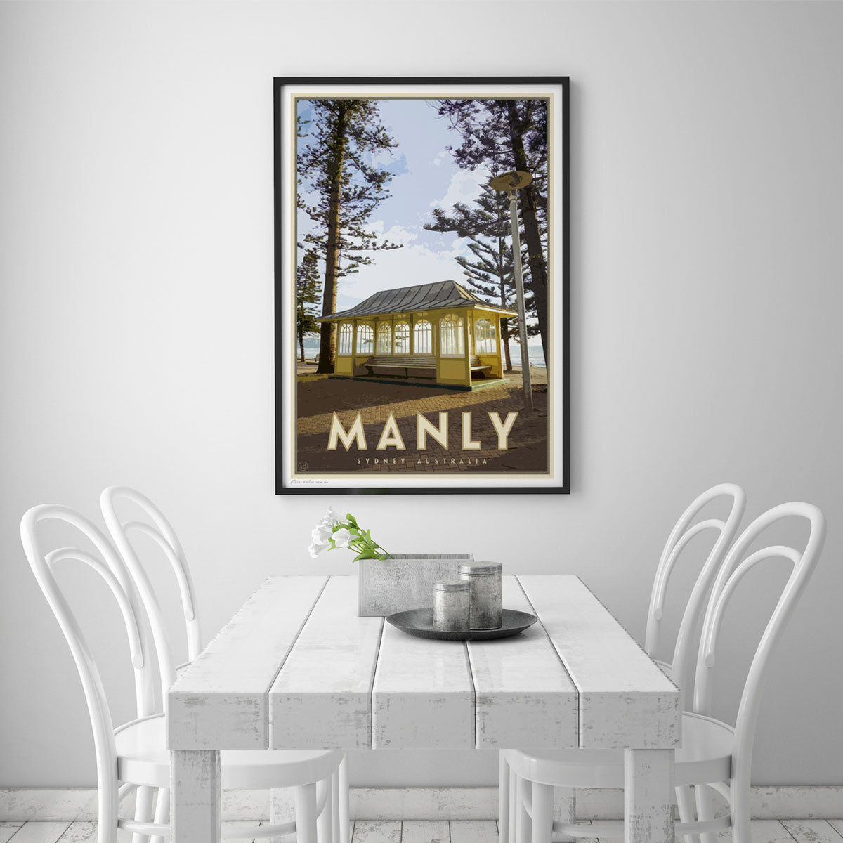 Manly Beach vintage travel style poster by places we luv