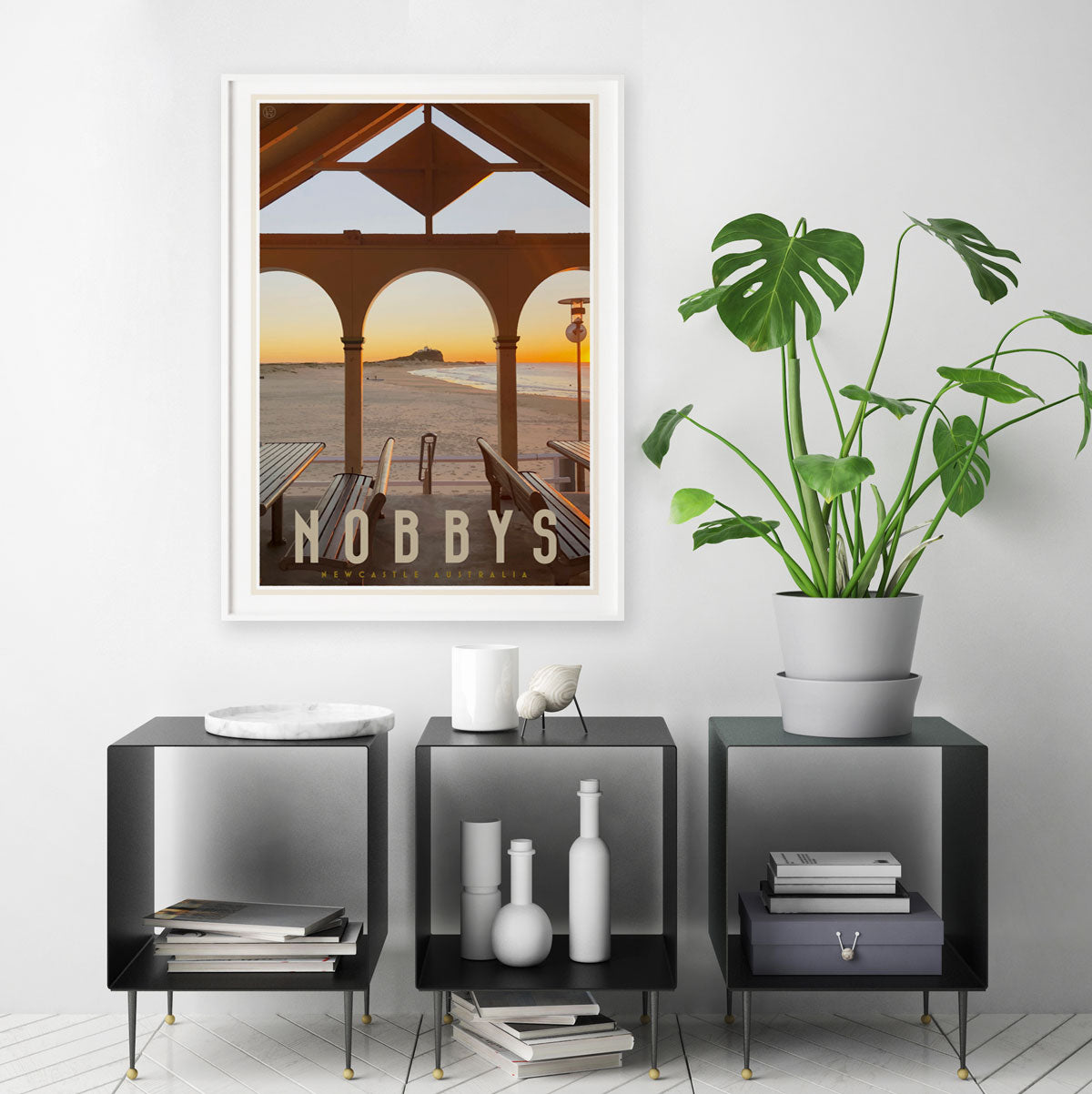 Nobbys beach newcastle vintage travel style print by placesweluv