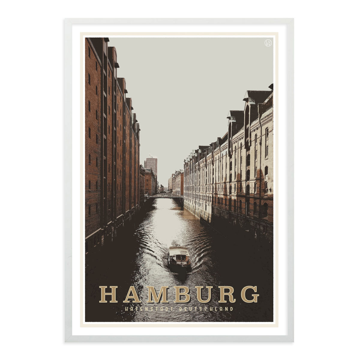 Hamburg vintage travel style white framed poster by places we luv