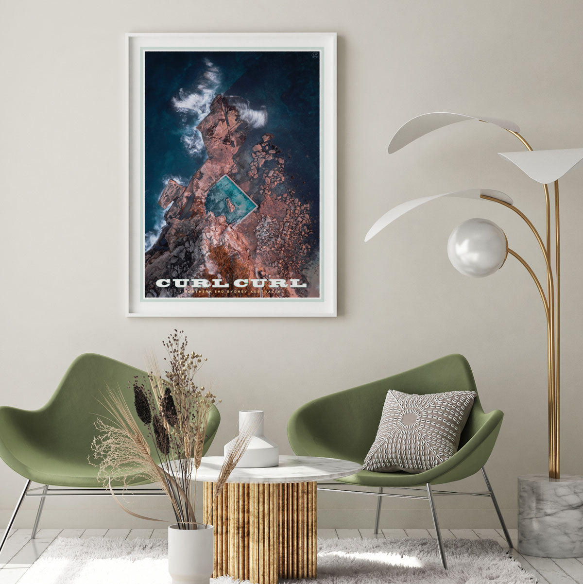 North Curl Curl Pool vintage travel style framed print by places we luv