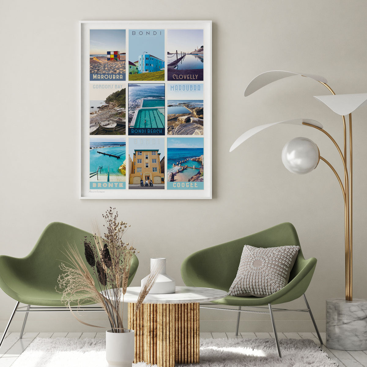 Mixed Eastern Suburbs Sydney framed travel print - original design by Placesweluv