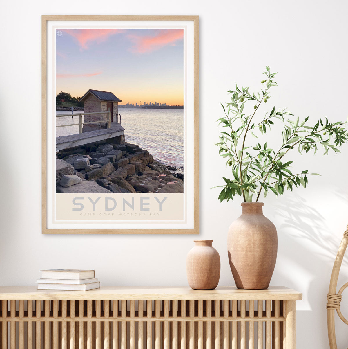 Camp Cove vintage travel style framed print by places we luv