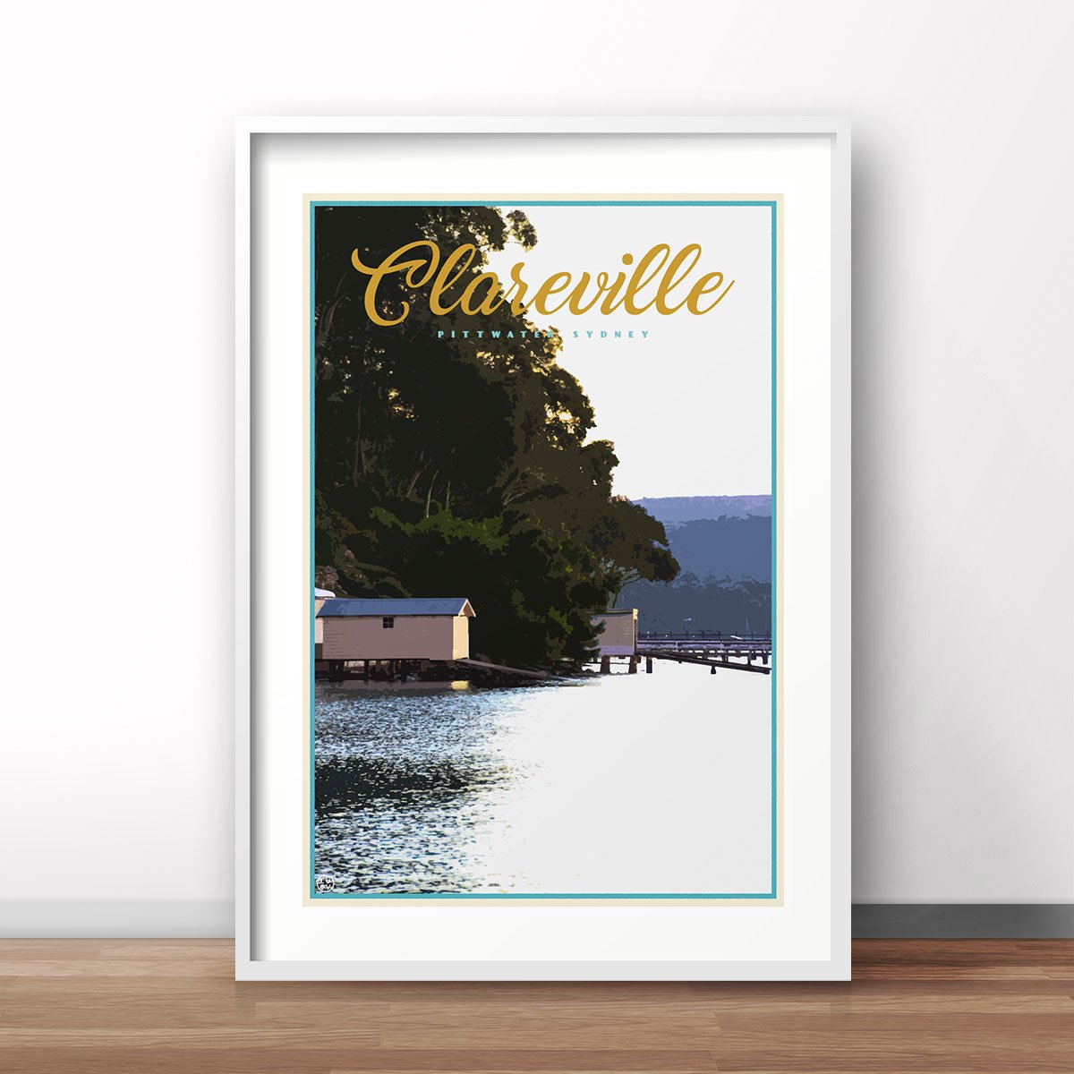 Clareville vintage travel style framed print by places we luv