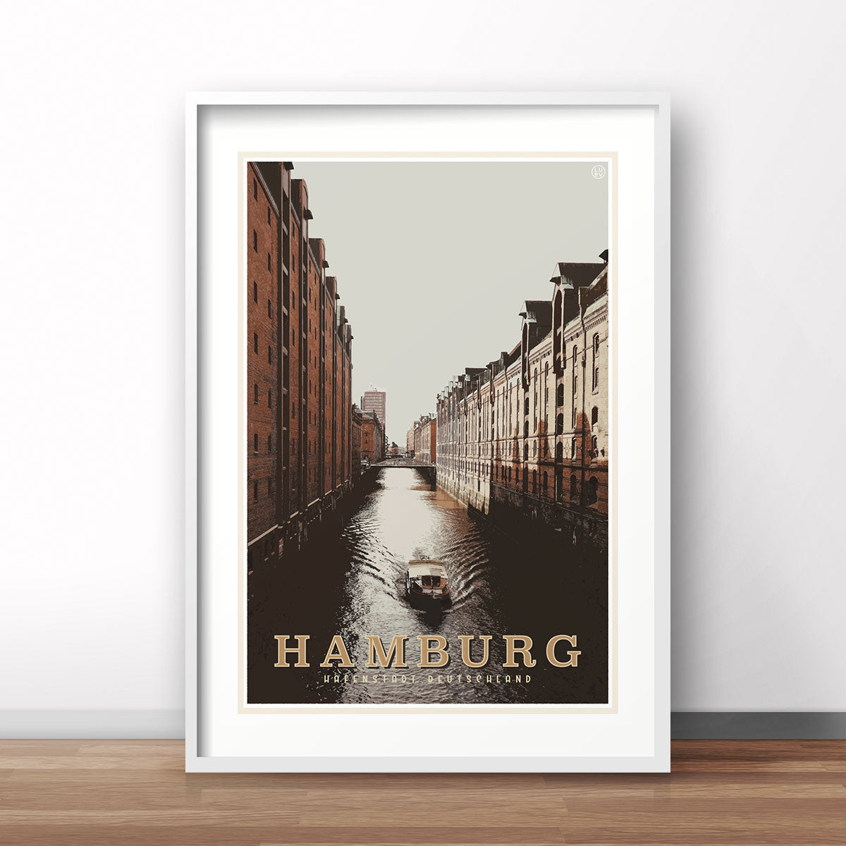 Hamburg vintage travel style white framed print by places we luv