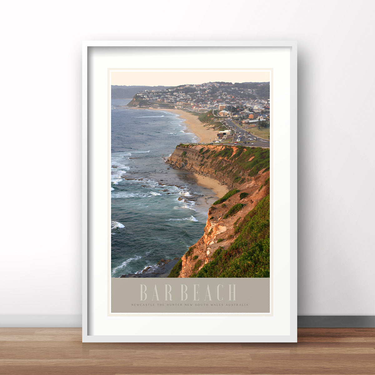 Newcastles Bar Beach vintage retro poster print original design by placesweluv