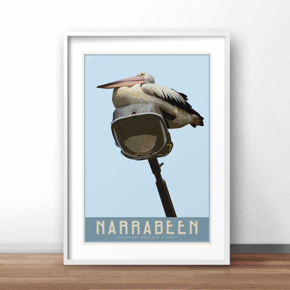 Narrabeen Lake Pelican vintage retro poster from Places We Luv