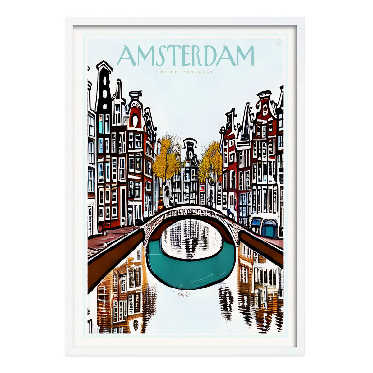 Amsterdam the Netherlands retro vintage travel white framed print from Places We Luv