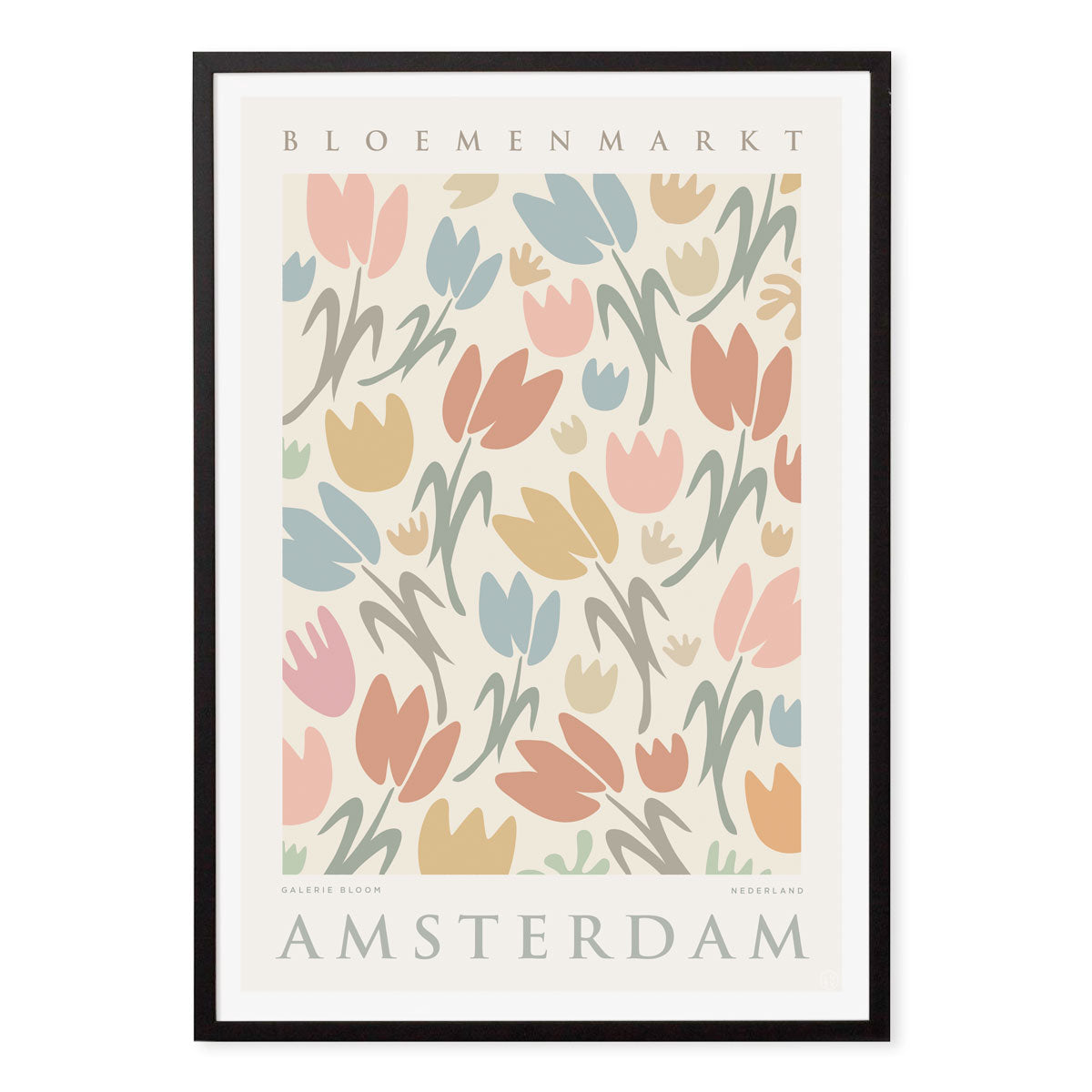 Flower Market Amsterdam retro vintage print in black frame from Places We Luv