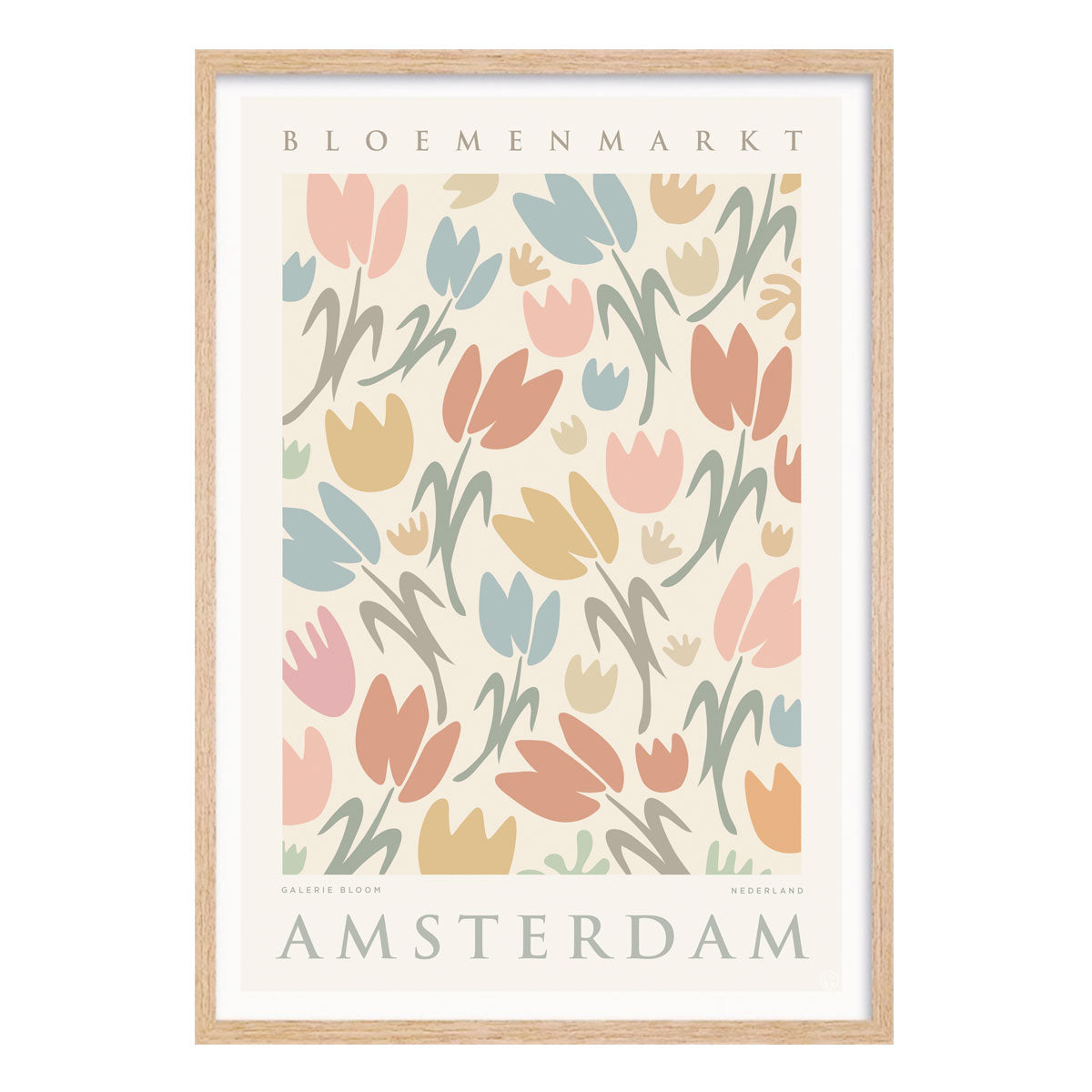 Flower Market Amsterdam retro vintage poster in oak frame from Places We Luv