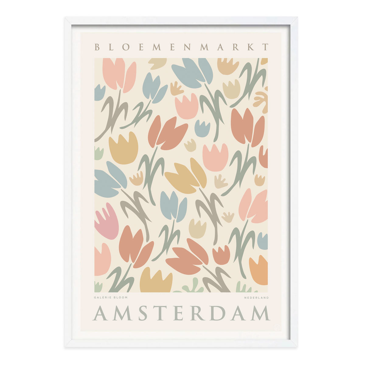 Flower Market Amsterdam retro vintage poster in white frame from Places We Luv