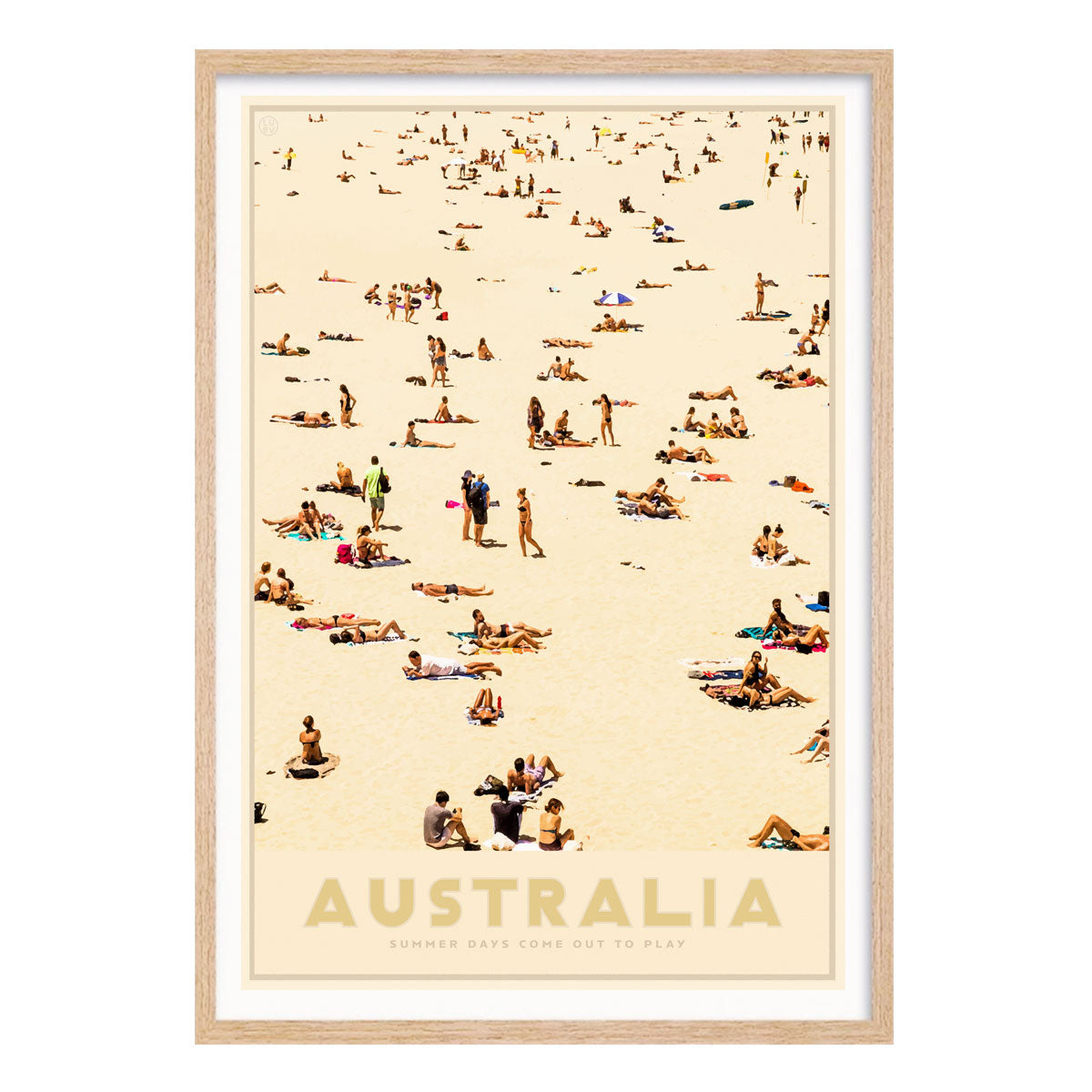 Australia Beach retro vintage print poster in oak frame from Places We Luv
