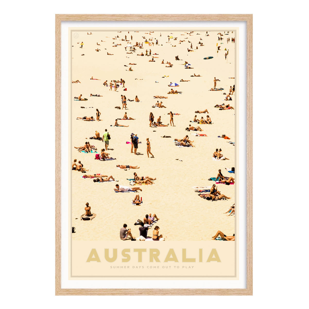 Australia Beach retro vintage print poster in oak frame from Places We Luv