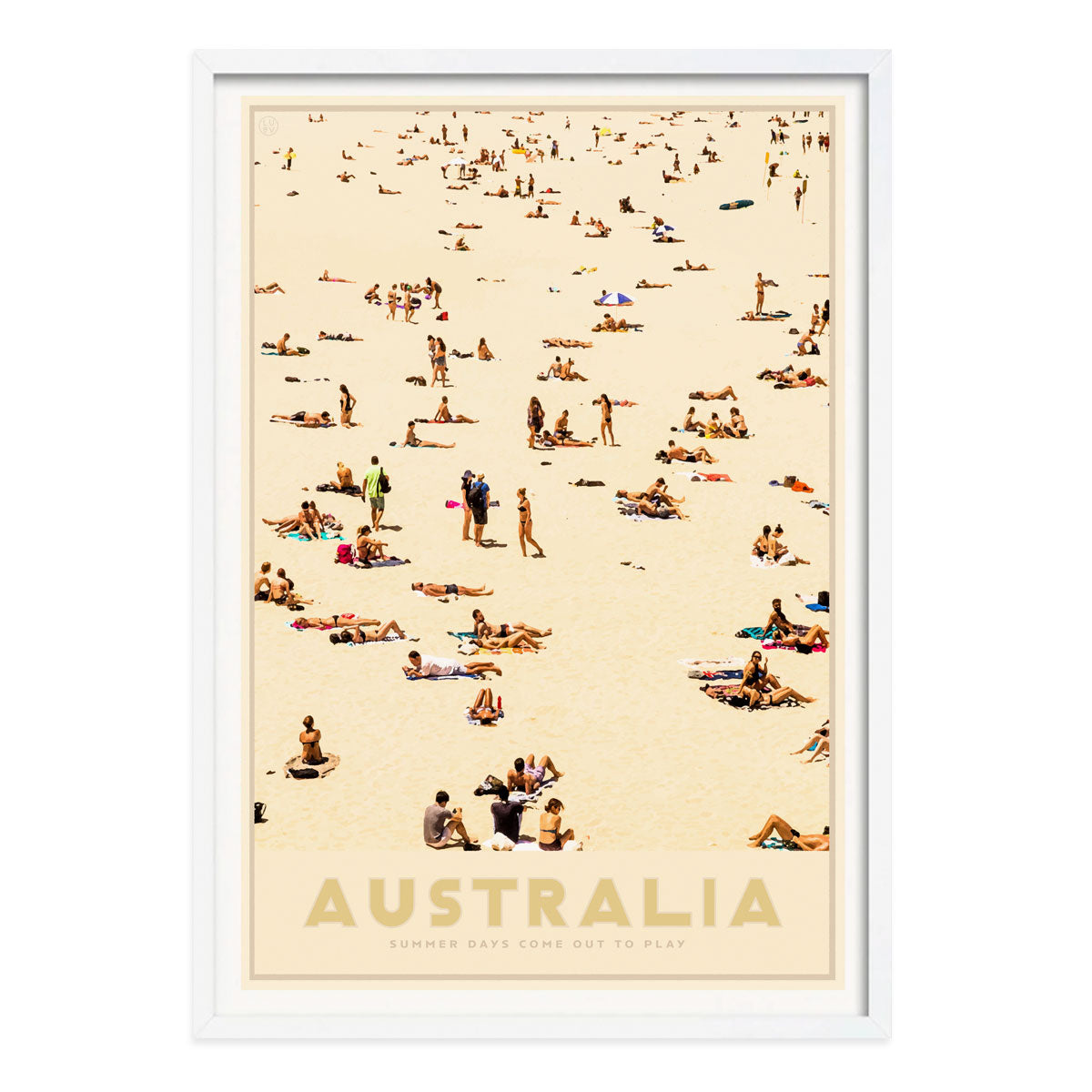 Australia Beach retro vintage print poster in white frame from Places We Luv