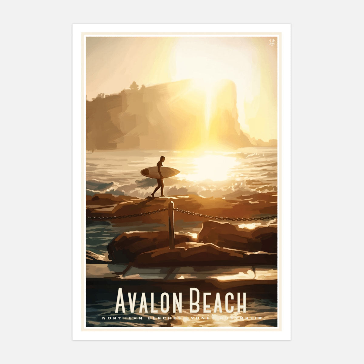 Avalon Beach surfer vintage retro poster  print from Places We Luv