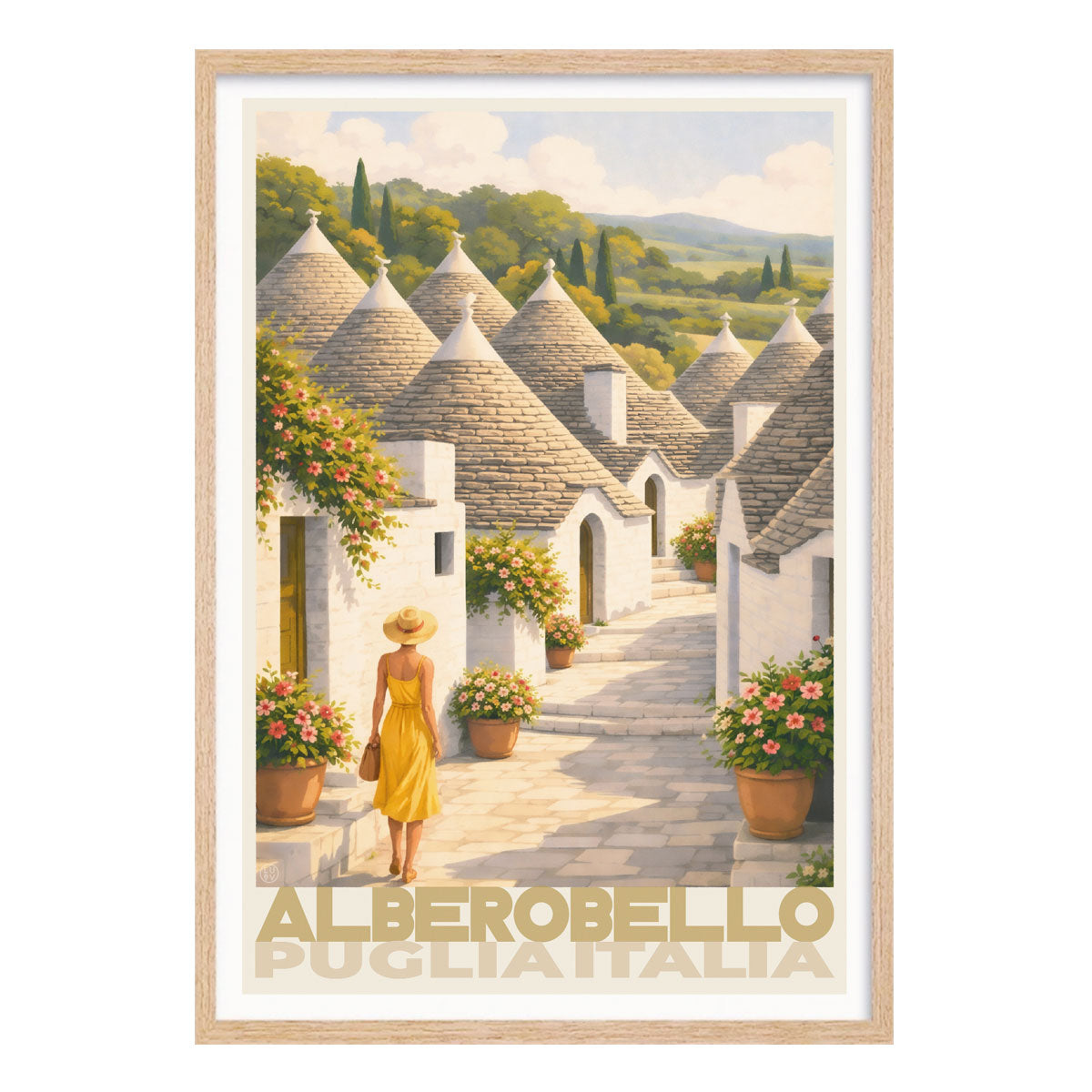 Alberobello Puglia Italy retro vintage poster prints in oak frame from Places We Luv  
