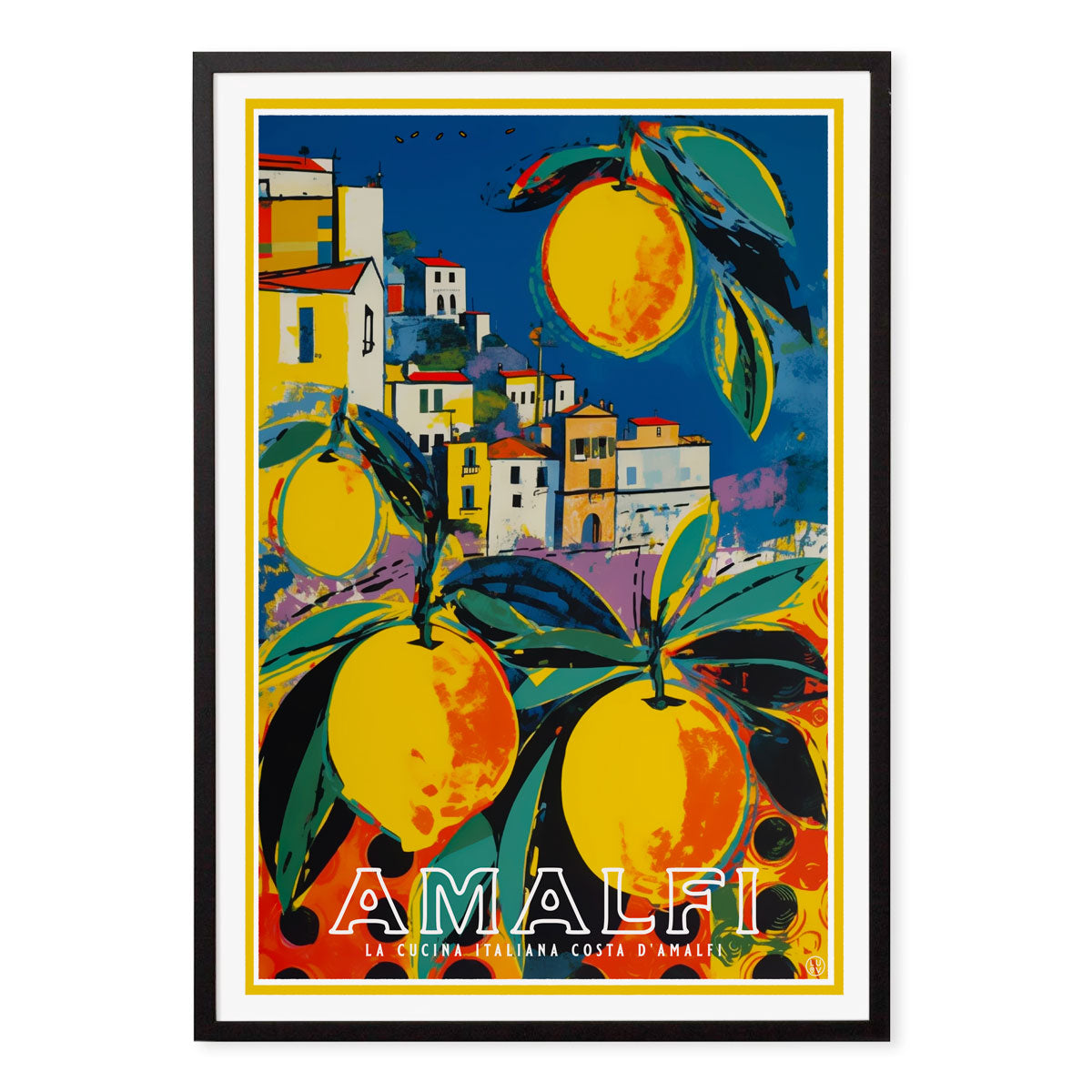 Amalfi Italy retro vintage poster print in black frame from Places We Luv