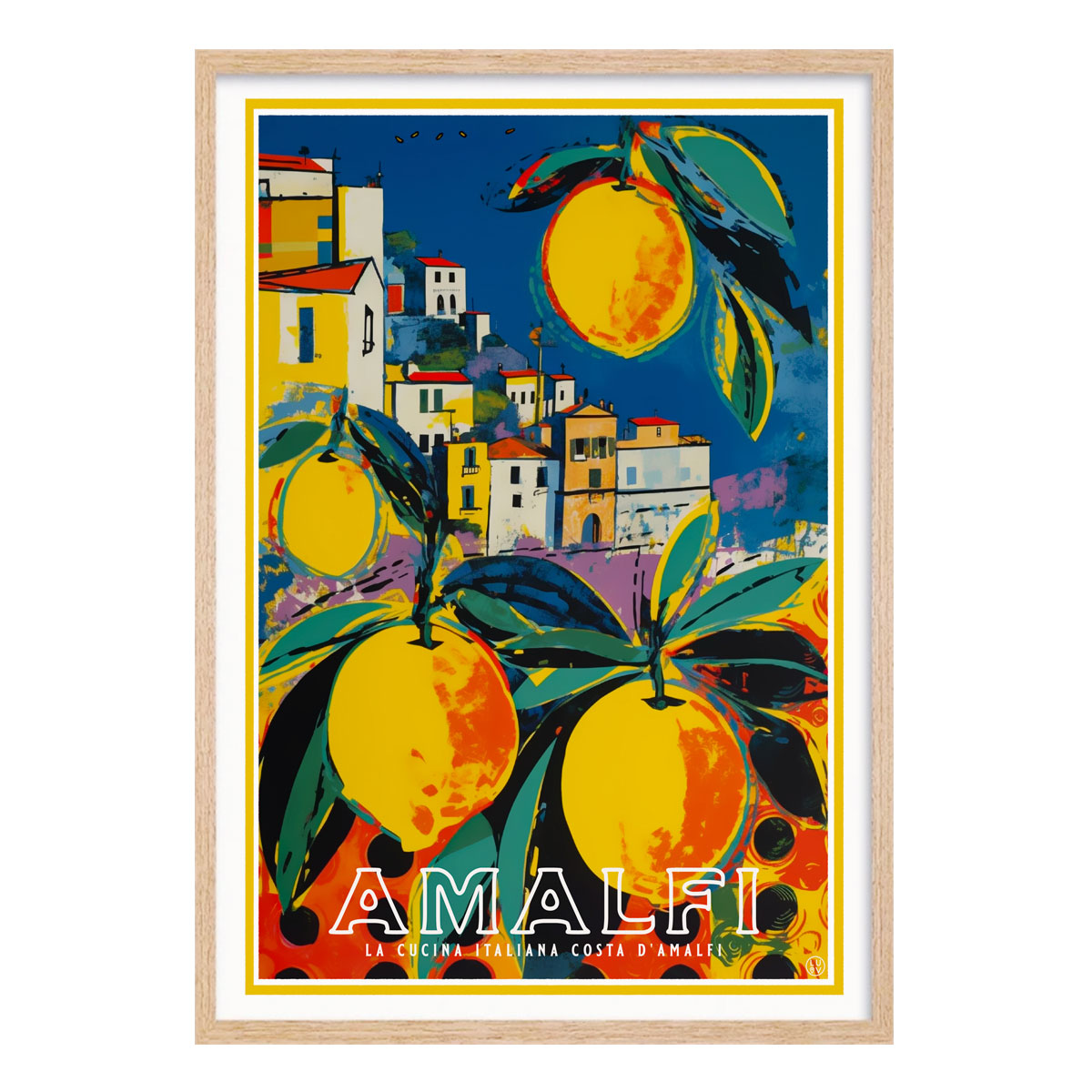 Amalfi Italy retro vintage poster print in oak frame from Places We Luv