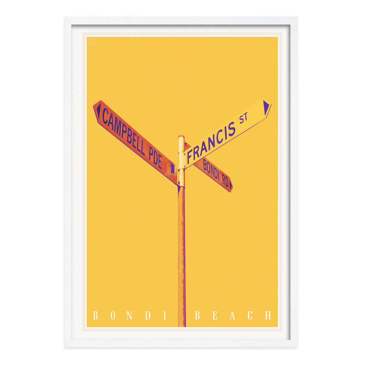 Bondi Road Sydney retro vintage poster print in white frame from Places We Luv print