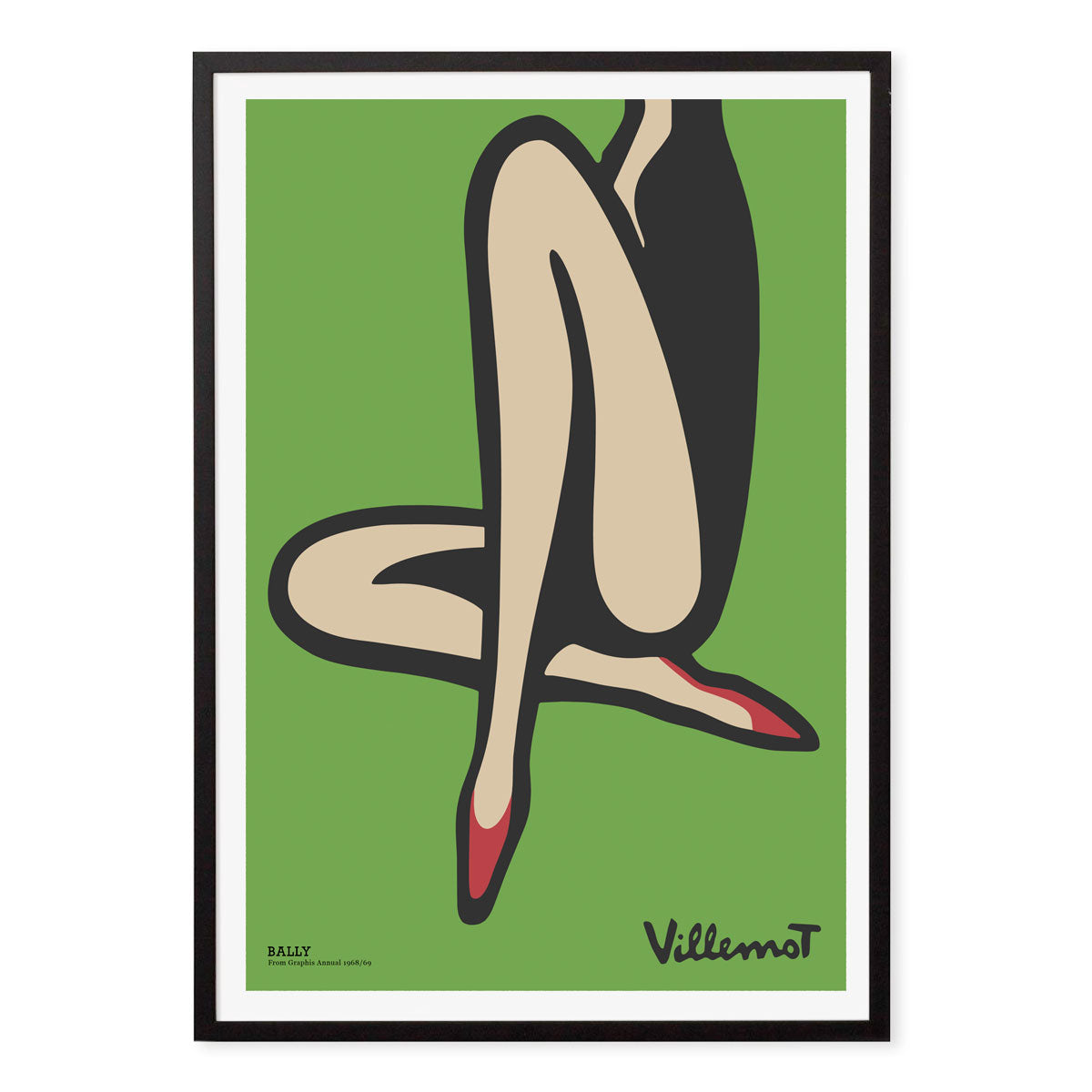 Villemot Bally retro vintage poster print in green with black frame from Places We Luv
