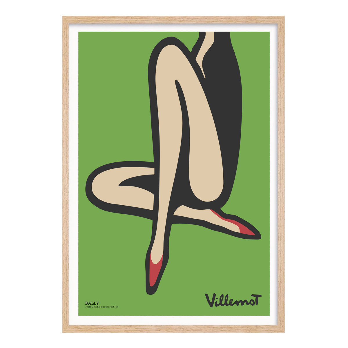 Villemot Bally retro vintage poster print in green with oak frame from Places We Luv