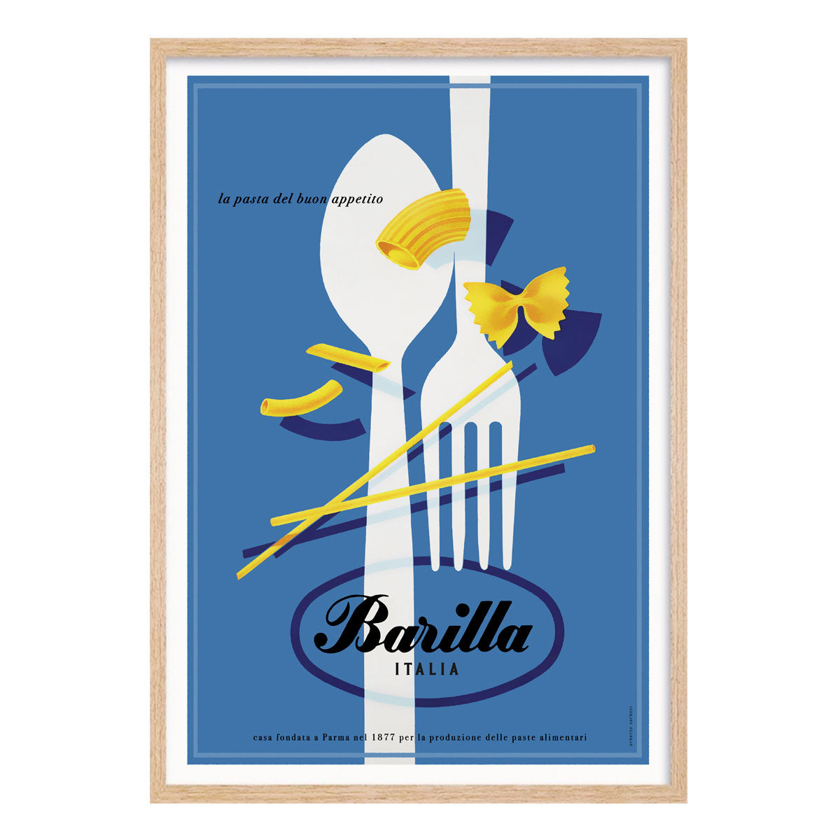 Italian pasta retro vintage advertising poster in oak frame from Places We Luv