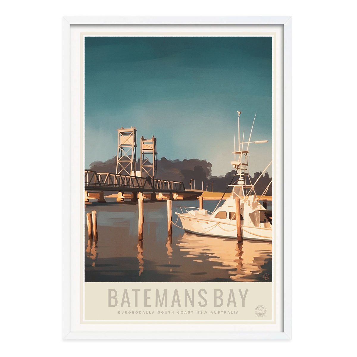 Batemans Bay NSW Australia retro travel print in white frame from Places We Luv