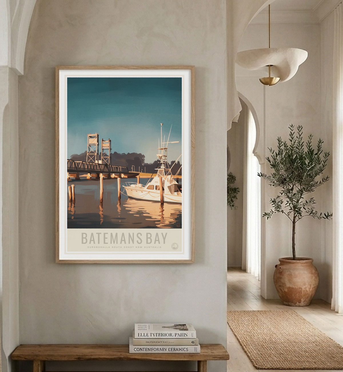 Batemans Bay NSW Australia retro travel print in framed on hallway wall from Places We Luv