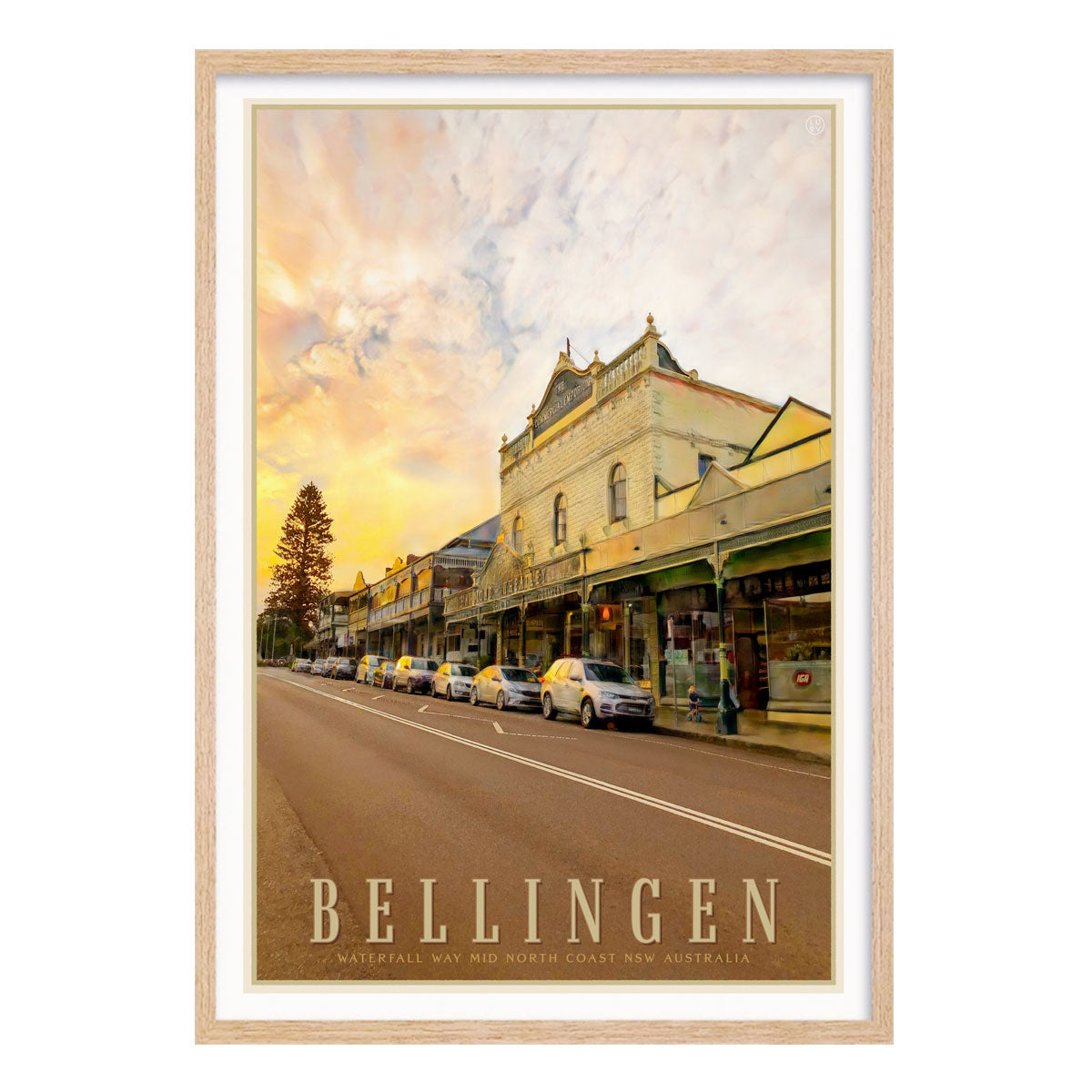 Bellengin NSW retro vintage poster print in oak frame from Places We Luv