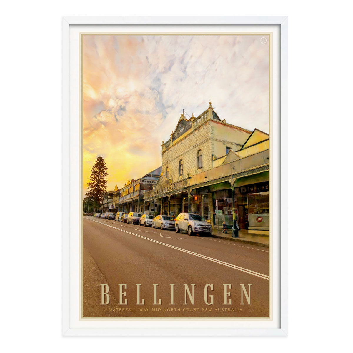 Bellengin NSW retro vintage poster print in white frame from Places We Luv