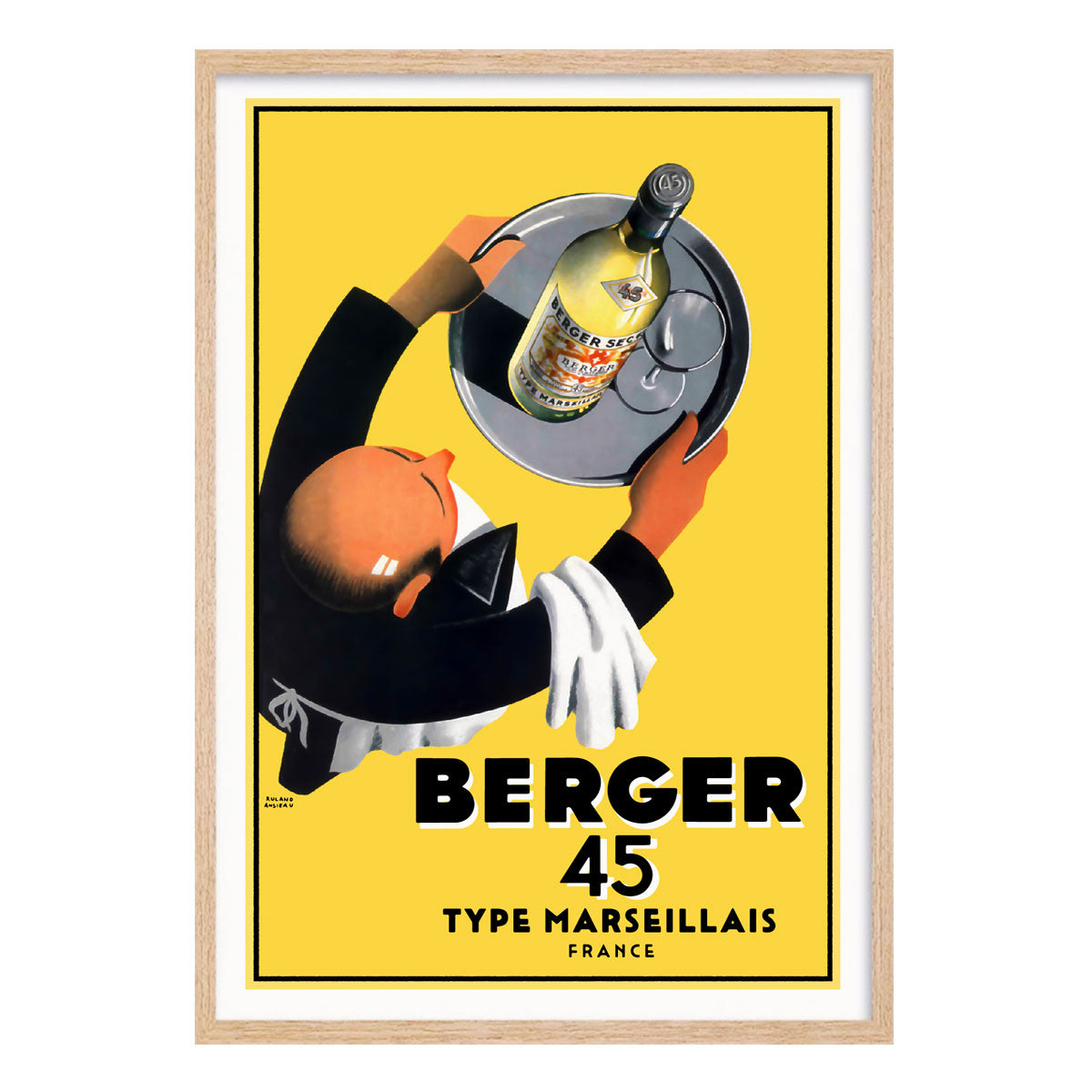 Vintage retro advertising poster Berger 45 Pastis in oak frame from Places We Luv