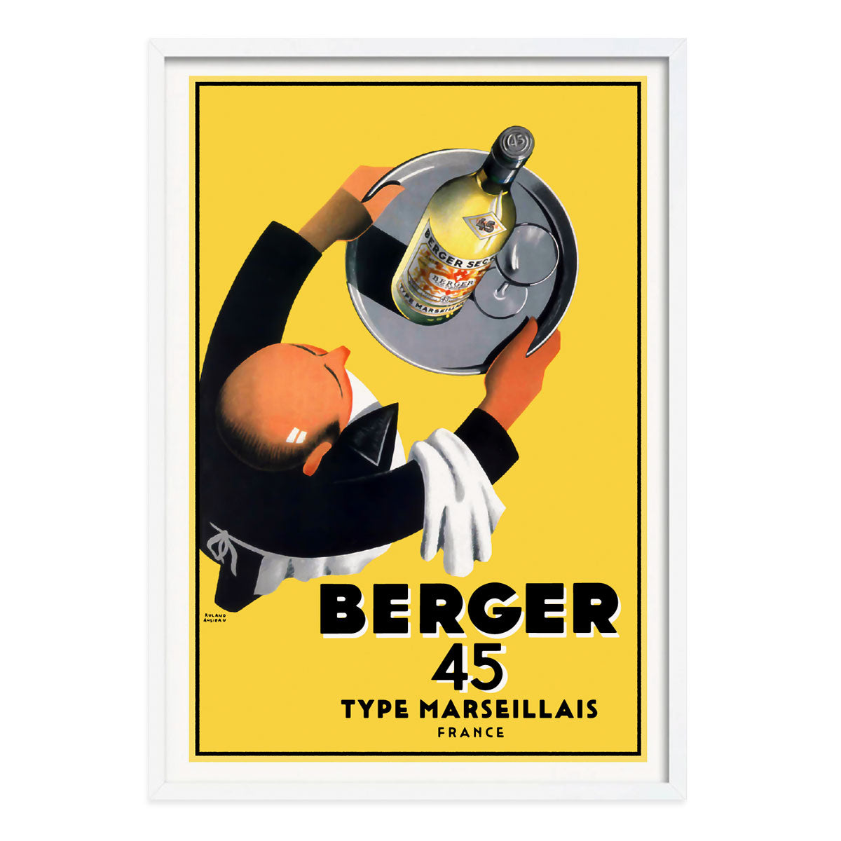Vintage retro advertising poster Berger 45 Pastis in white frame from Places We Luv