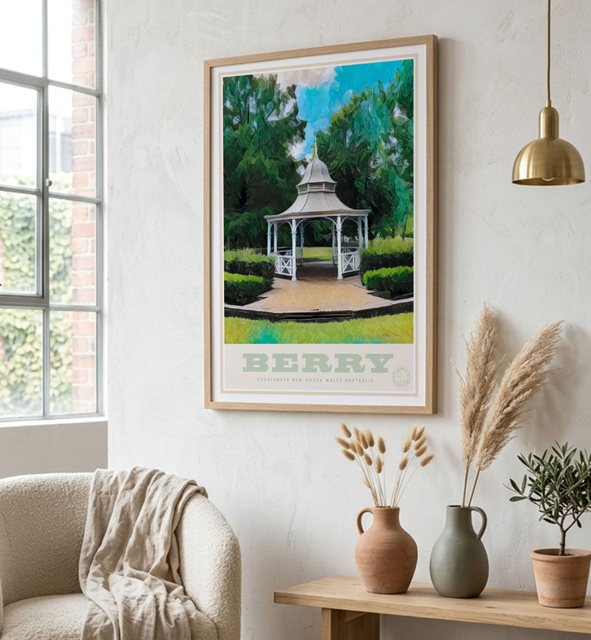 Berry Rotunda Australia retro travel poster print in oak frame from Places we Luv