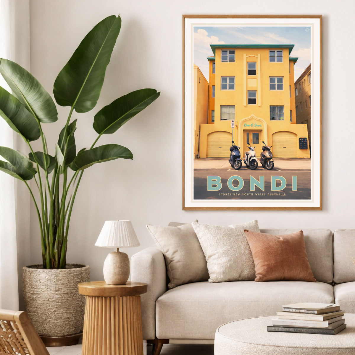 Bondi Art deco building vintage retro poster in family room from Places We Luv