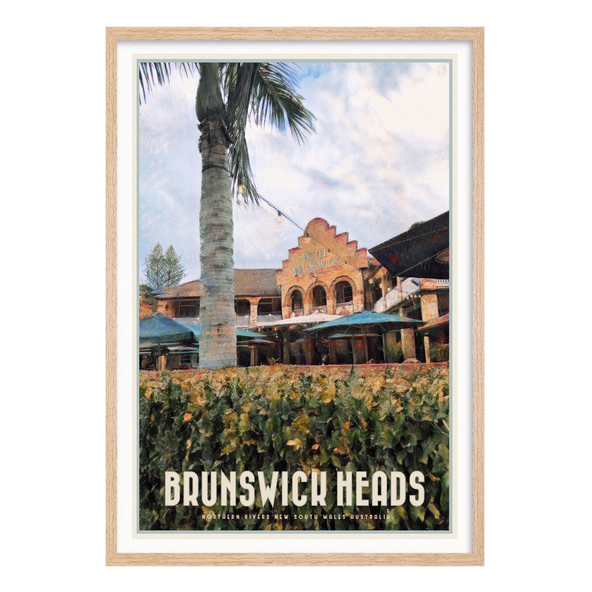 Brunswick Heads hotel vintage retro coastal print in oak frame from Places We Luv
