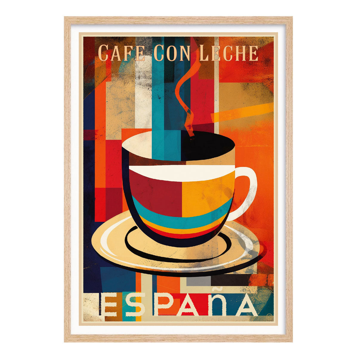 Cafe con Leche Spain retro vintage poster in oak frame from Places We Luv