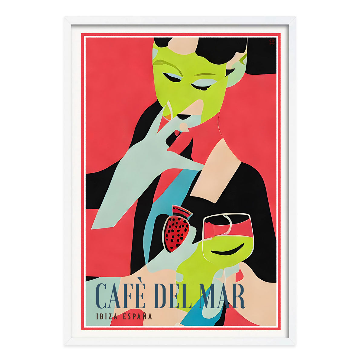 Cafe Del Mar Ibiza retro vintage poster print in white frame from Places We Luv