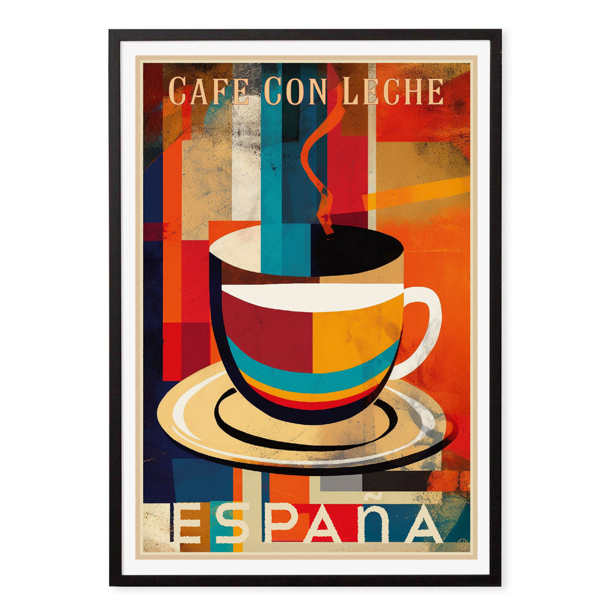 Cafe con Leche Spain retro vintage poster in black frame from Places We Luv