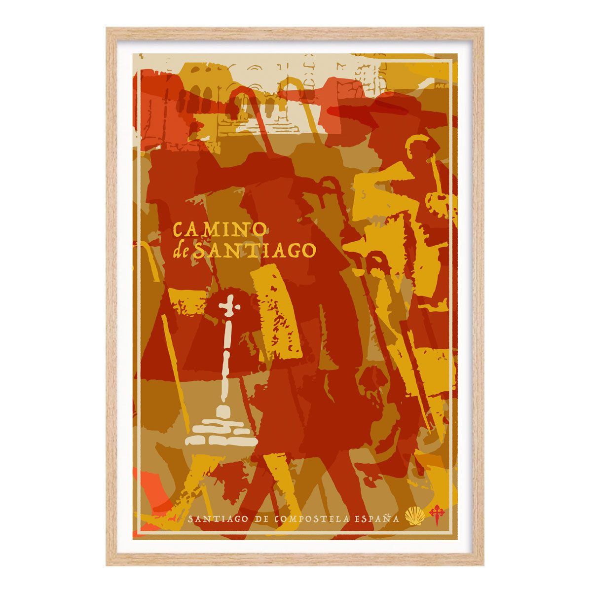 Camino d Santiago retro vintage poster or oak framed print from Places We Luv