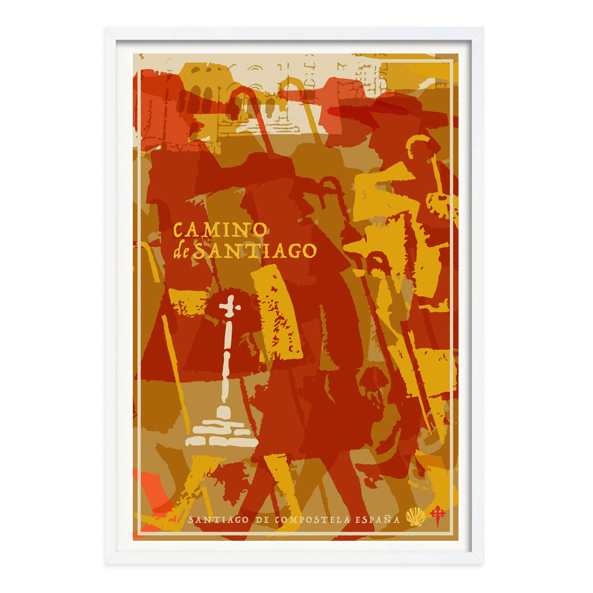 Camino d Santiago Spain vintage retro poster or white framed print from Places We Luv