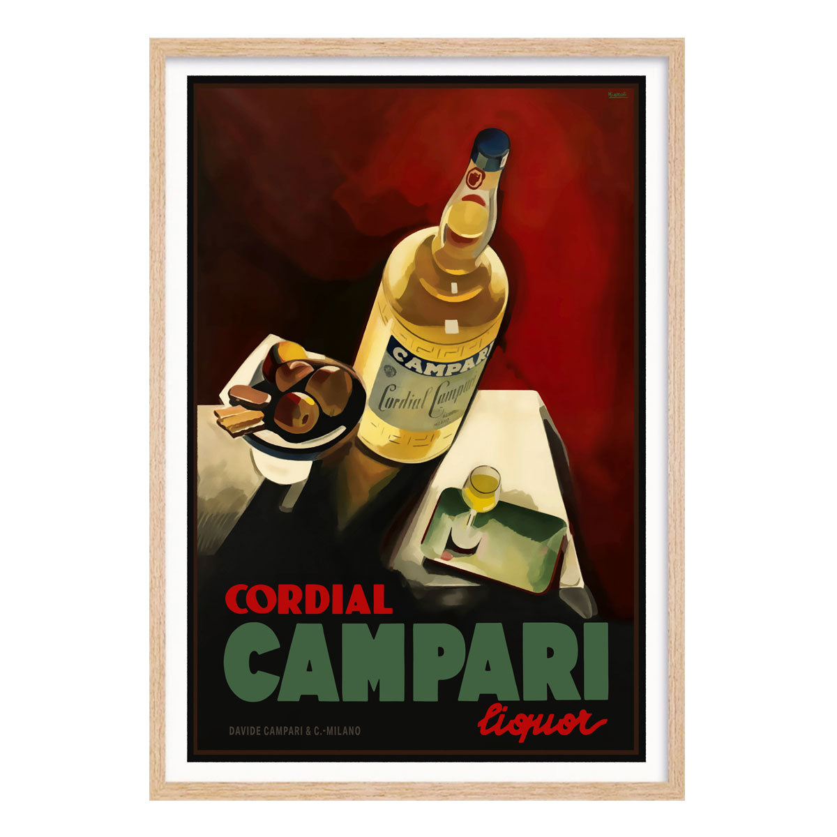 Cordial Campari Italy retro poster print in oak frame from Places We Luv