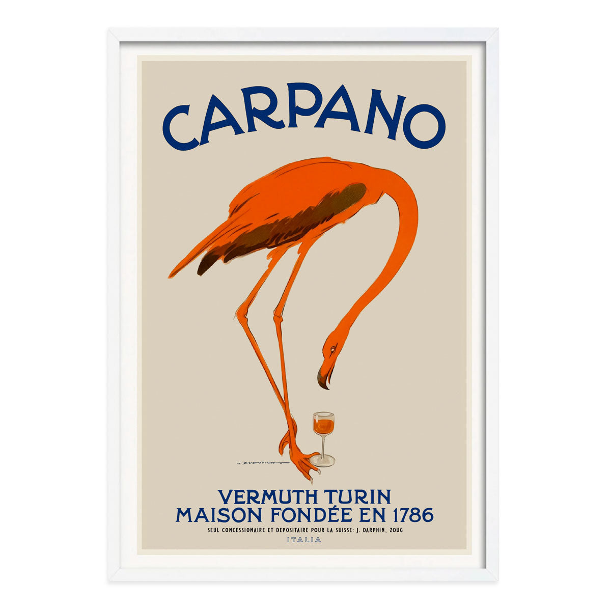 Carparno vermouth bird retro vintage poster in white frame from Places We Luv