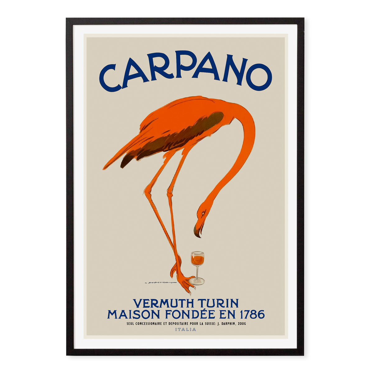 Carparno vermouth bird retro vintage poster in black frame from Places We Luv