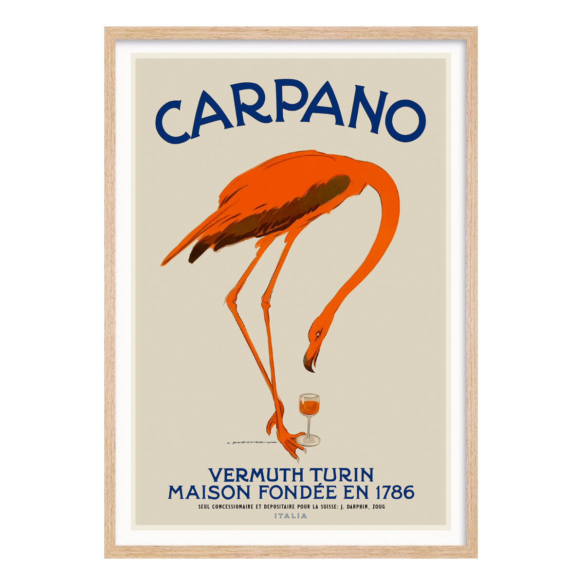 Carparno vermouth bird retro vintage poster in oak frame from Places We Luv