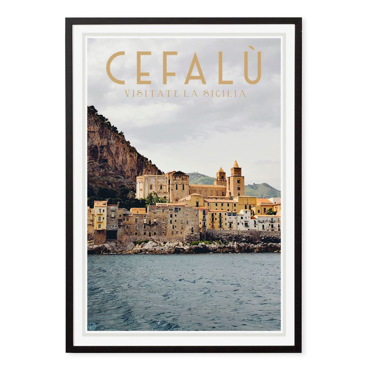 Cefalu Sicily, vintage retro poster print in black frame from Places We Luv