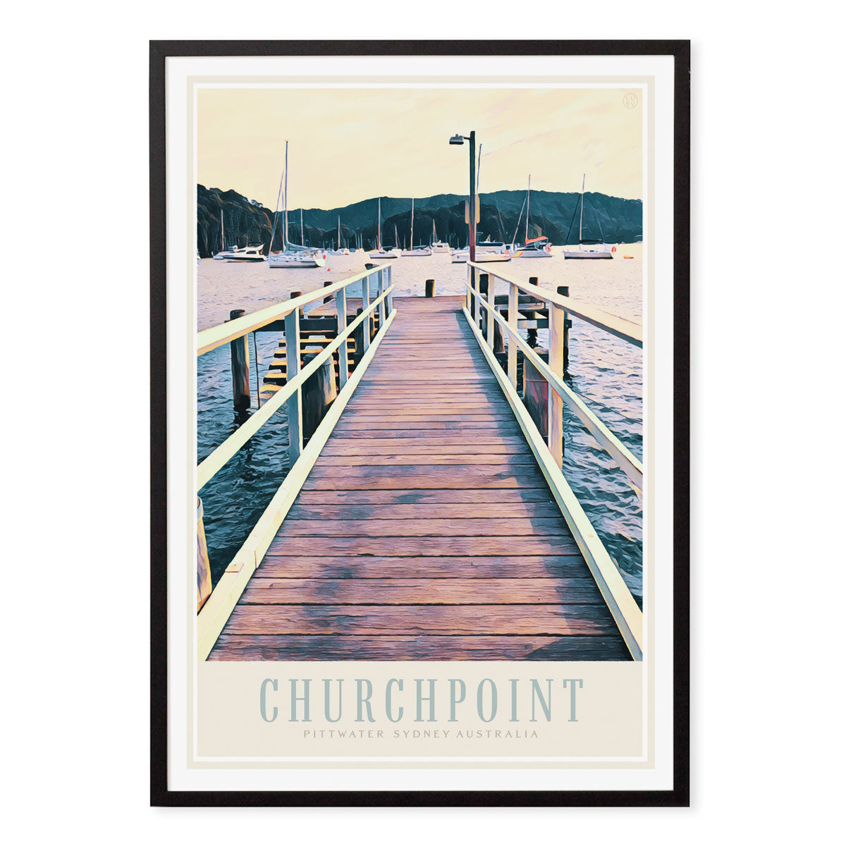 Churchpoint Sydney retro vintage travel poster print in black frame from Places We Luv
