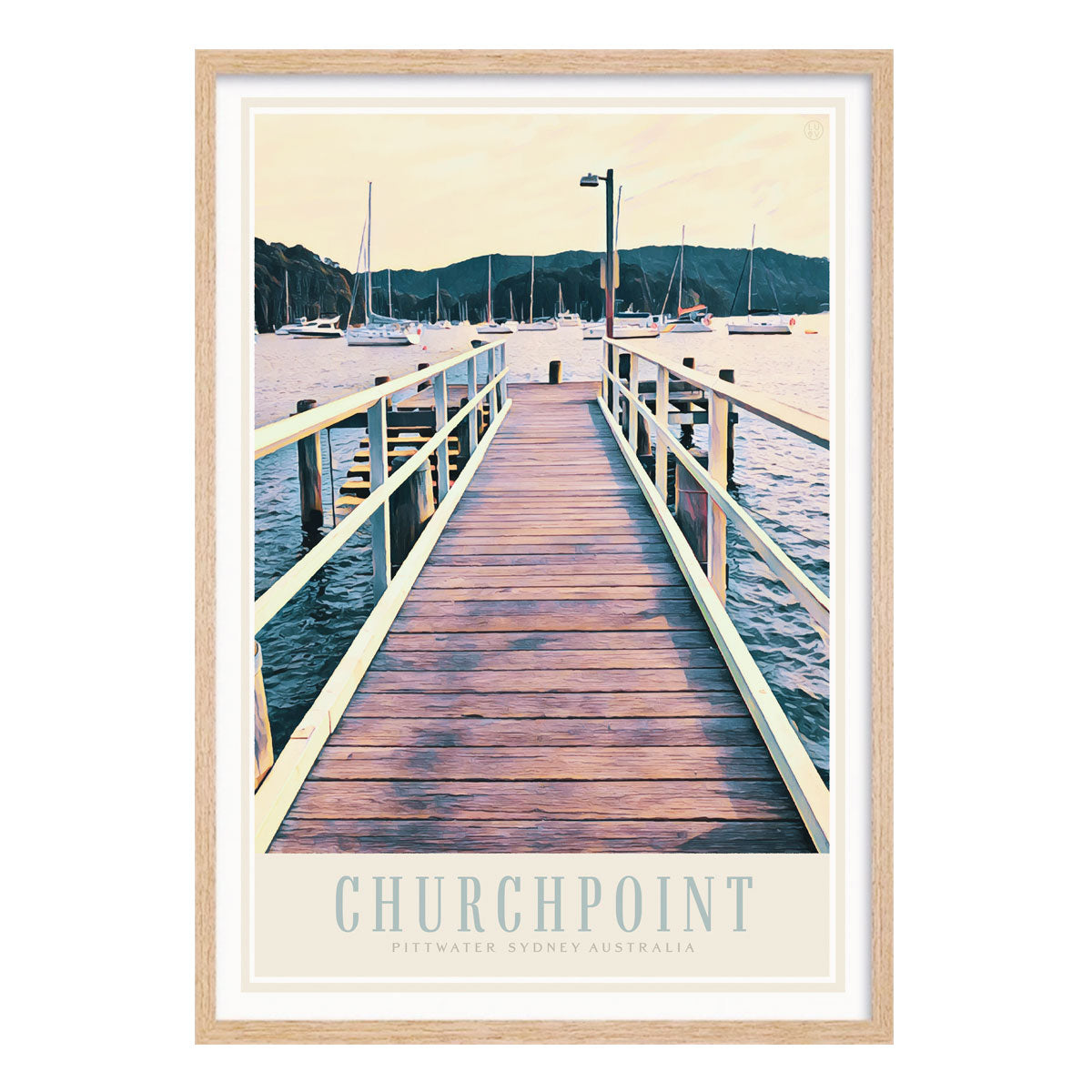 Churchpoint Sydney retro vintage travel poster print in oak frame from Places We Luv