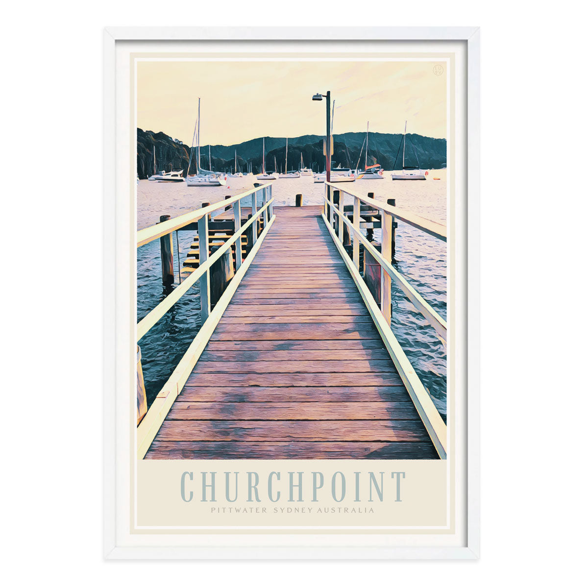 Churchpoint Sydney retro vintage travel poster print in white frame from Places We Luv