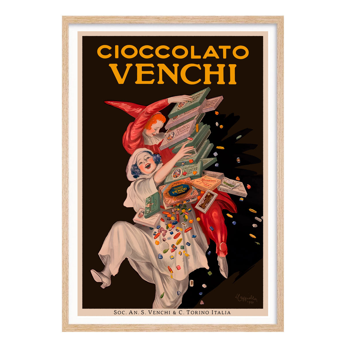 Vintage retro Cioccolato Venchi Italy poster print in oak frame from Places We Luv