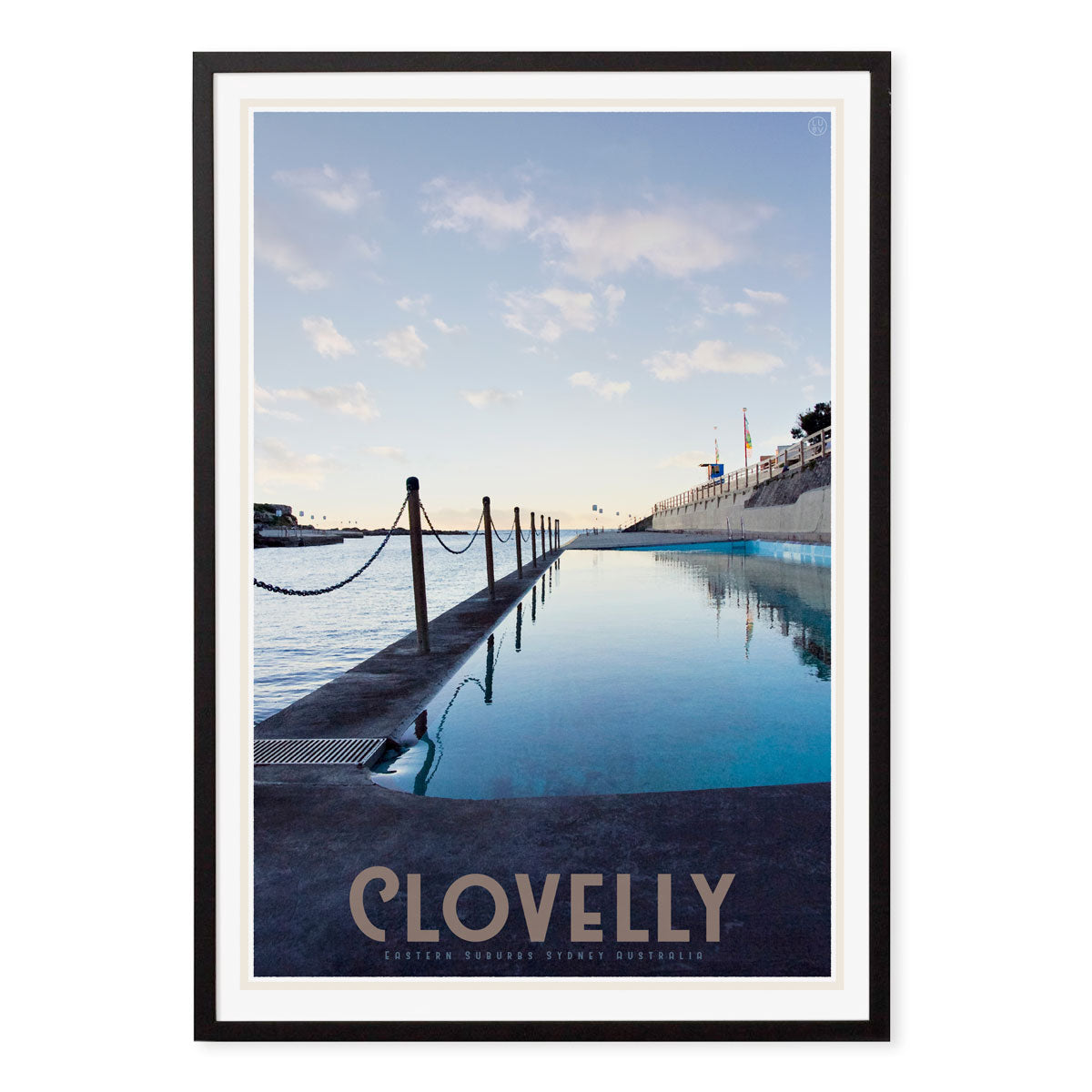 Clovelly vintage travel style black framed print by places we luv